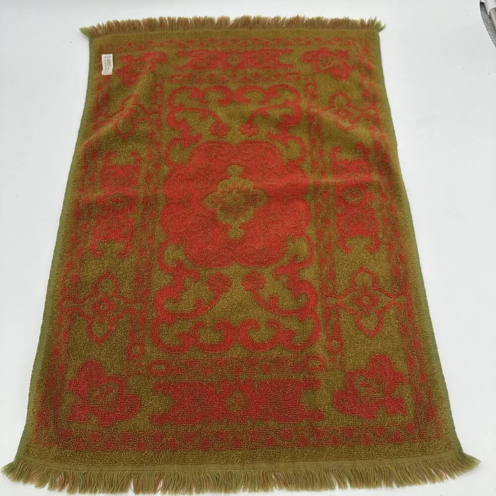 Vintage Hope Fashions Sculpted Fringe Hand Towel Orange Green USA